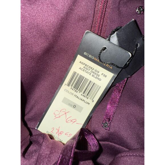 BCBGMAXAZRIA Women’s Size 0 Plum Halter Evening Gown Beaded Formal Dress - Picture 9 of 10